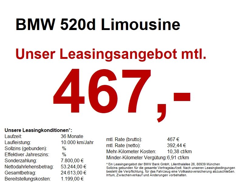 BMW 520d Limousine HUD. RFK. DrivAss+. HiFi. ada LED