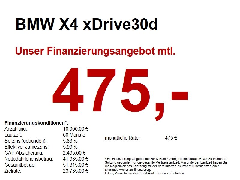 BMW X4 xDrive30d Navi.LED.AHK.Pano.RFK.WLAN.DAB