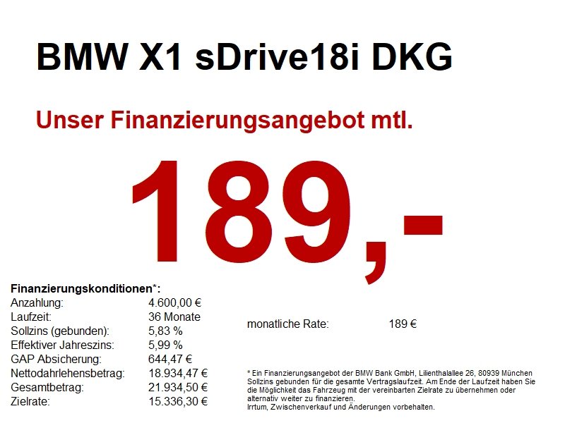 BMW X1 sDrive18i DKG Sport Line AHK/NAVI/CAM/K-ZUG