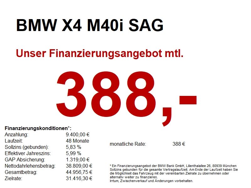 BMW X4 M40i SAG SHZ/HUD/ACC/LED+/360/CD/AKUSTIK/MEMO