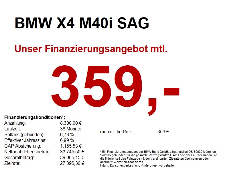 BMW X4 M40i SAG ACC/HUD/LED+/PAN/4xSH/MEMO/CAM/GALVA